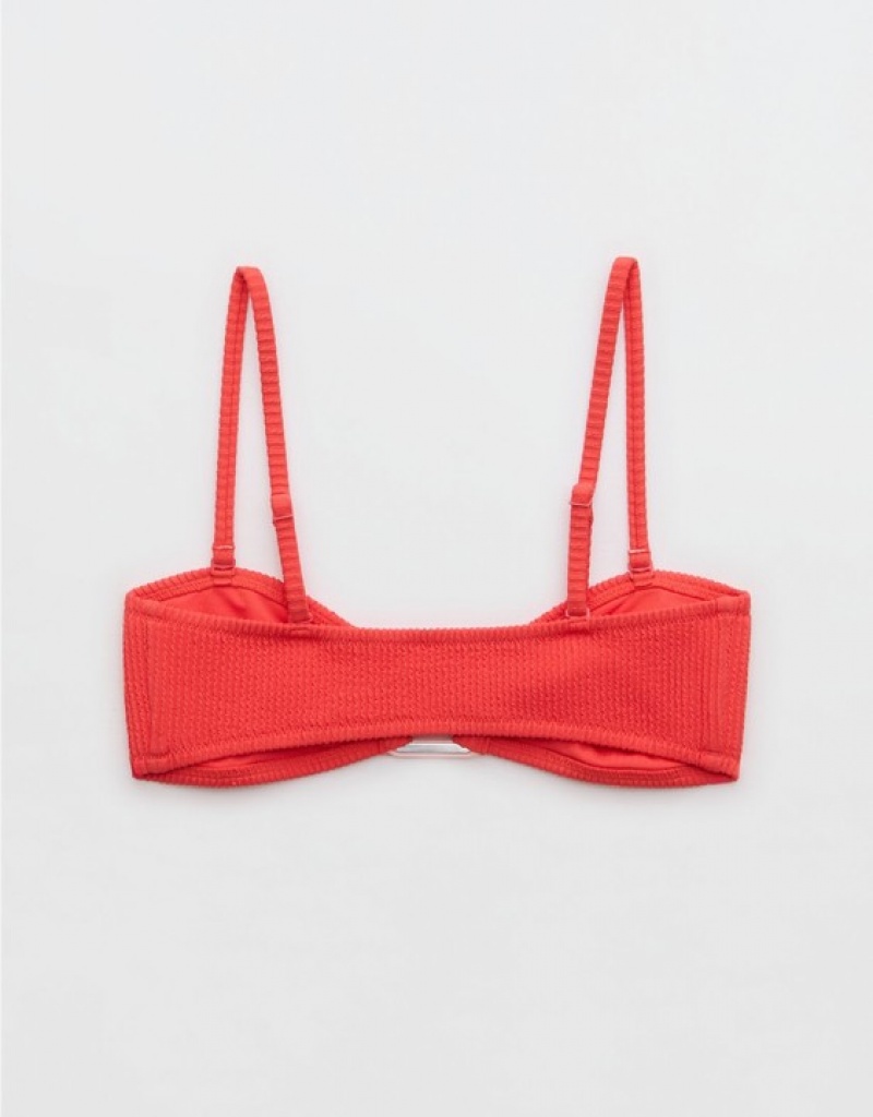 Aerie Crinkle Bandeau Bikini Top Red | TLD-512049