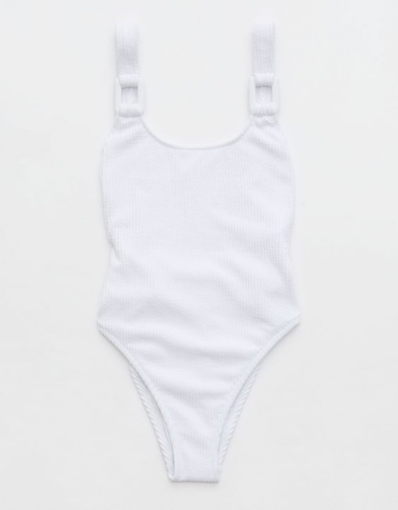 Aerie Crinkle Birthday Scoop One Piece Swimsuits White | OEY-450976