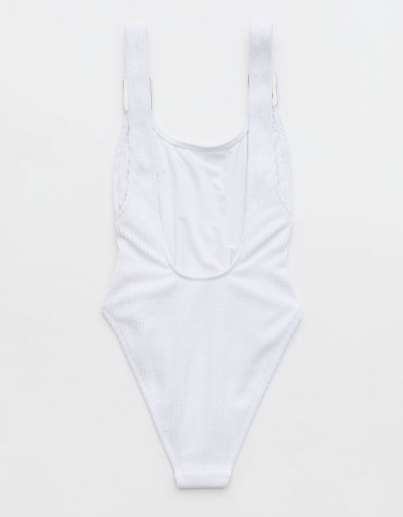 Aerie Crinkle Birthday Scoop One Piece Swimsuits White | OEY-450976