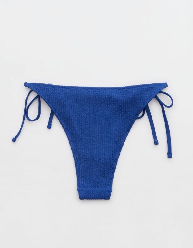 Aerie Crinkle Cheekiest Tie Bikini Bottom Blue | TVR-627594