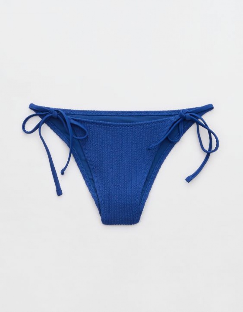 Aerie Crinkle Cheekiest Tie Bikini Bottom Blue | TVR-627594