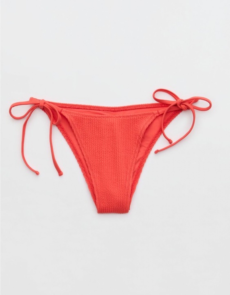 Aerie Crinkle Cheekiest Tie Bikini Bottom Red | ENI-539680