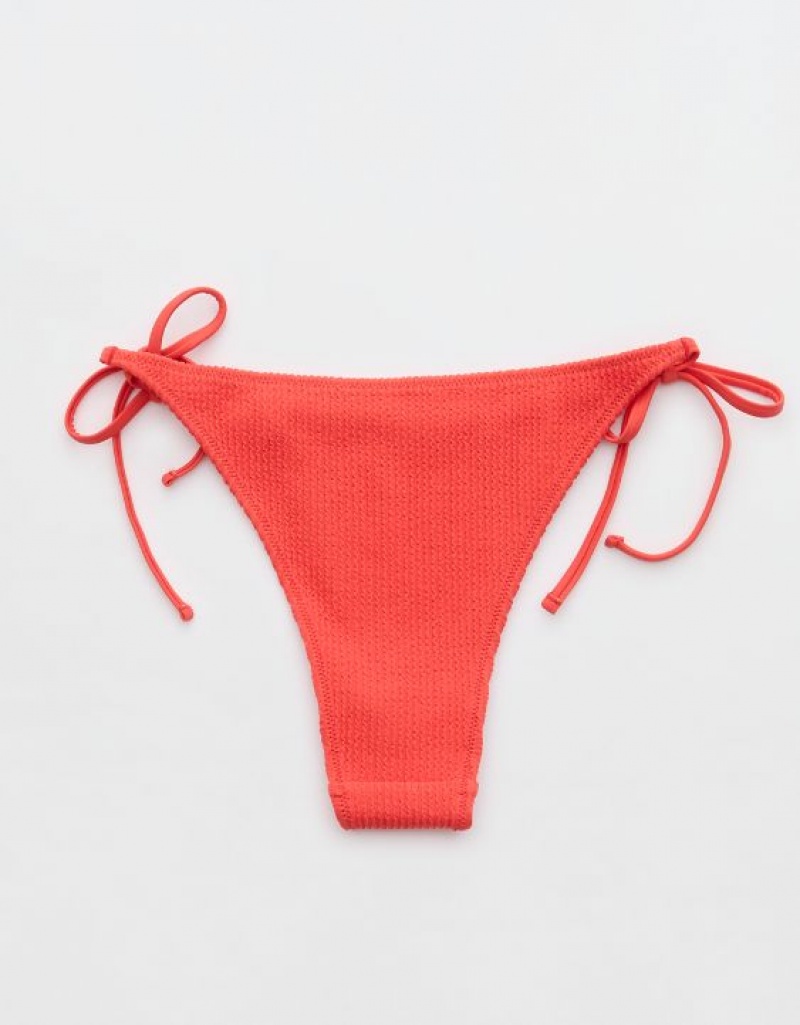 Aerie Crinkle Cheekiest Tie Bikini Bottom Red | ENI-539680