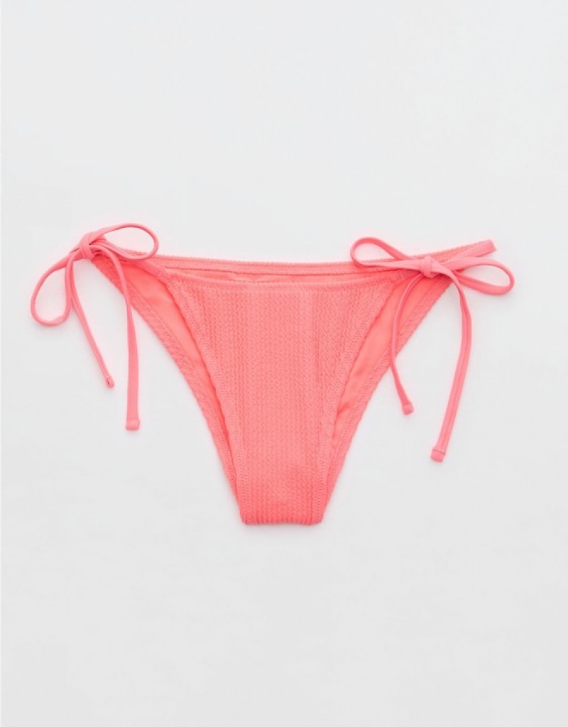 Aerie Crinkle Cheekiest Tie Bikini Bottom Coral / Orange | RIW-372964