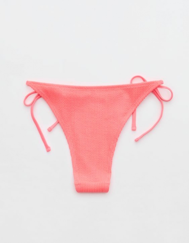 Aerie Crinkle Cheekiest Tie Bikini Bottom Coral / Orange | RIW-372964