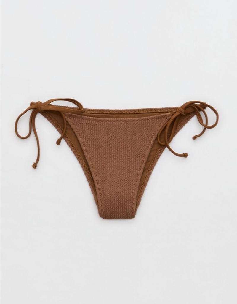 Aerie Crinkle Cheekiest Tie Bikini Bottom Dark Brown | RNW-657290