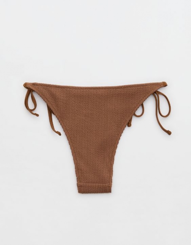 Aerie Crinkle Cheekiest Tie Bikini Bottom Dark Brown | RNW-657290