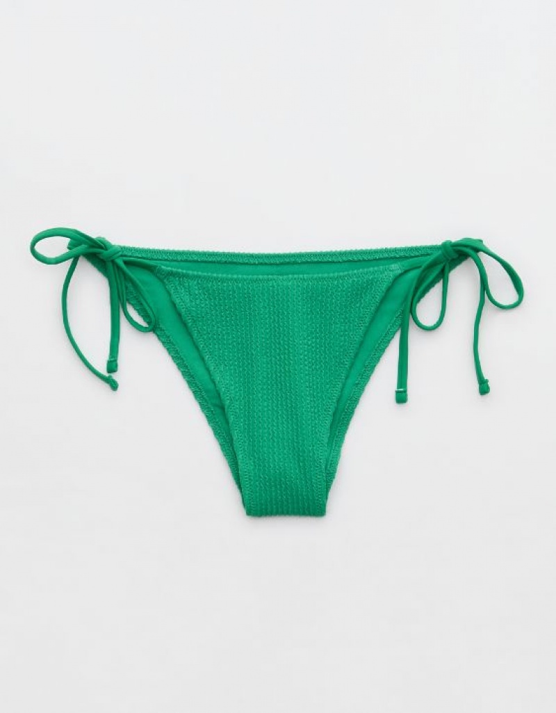 Aerie Crinkle Cheekiest Tie Bikini Bottom Green | RZG-398674