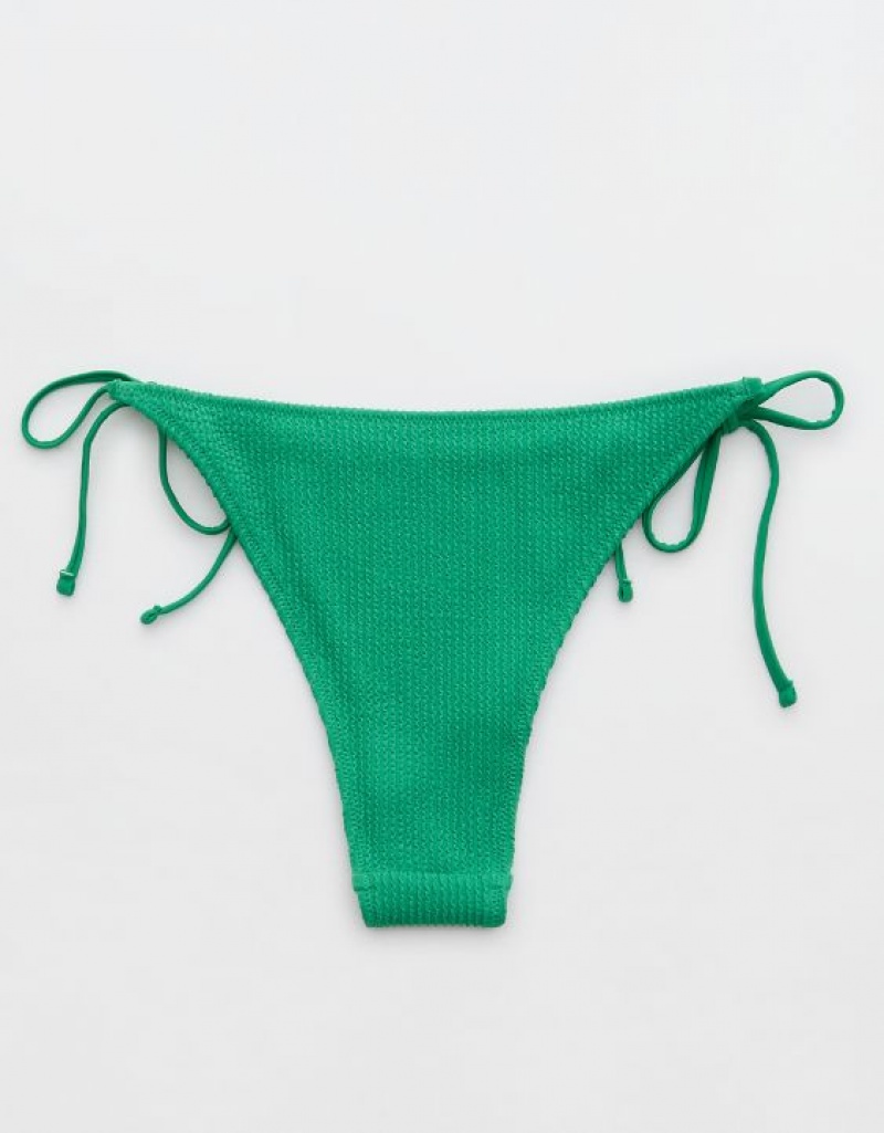 Aerie Crinkle Cheekiest Tie Bikini Bottom Green | RZG-398674