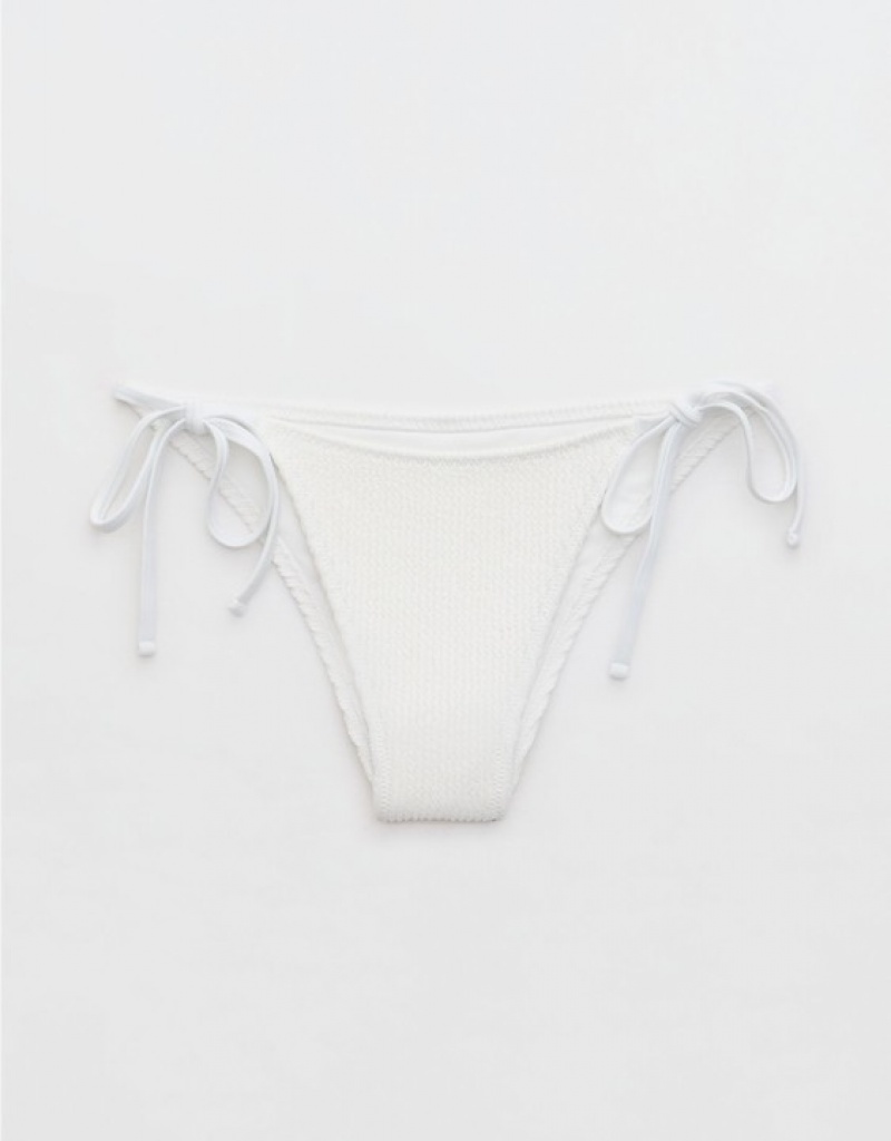 Aerie Crinkle Cheekiest Tie Bikini Bottom White | BUX-921540