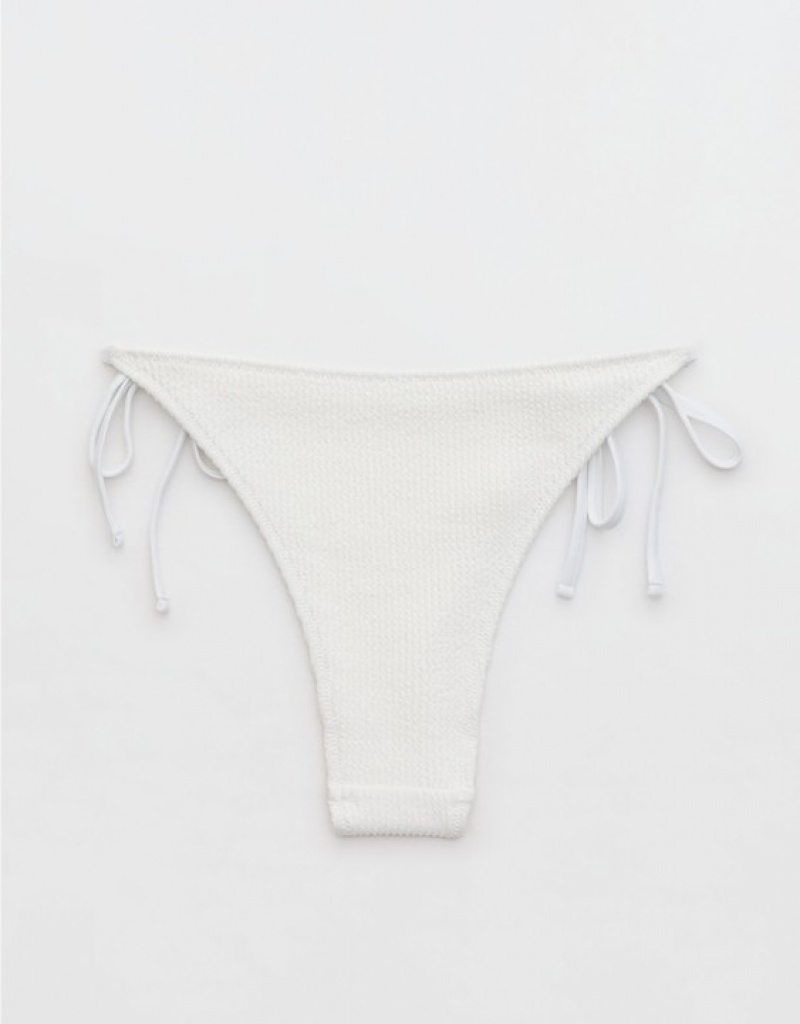 Aerie Crinkle Cheekiest Tie Bikini Bottom White | BUX-921540