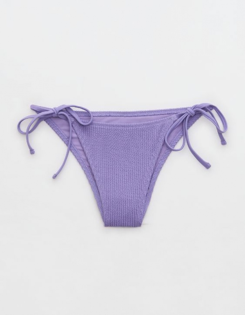 Aerie Crinkle Cheekiest Tie Bikini Bottom Purple | BRA-347265