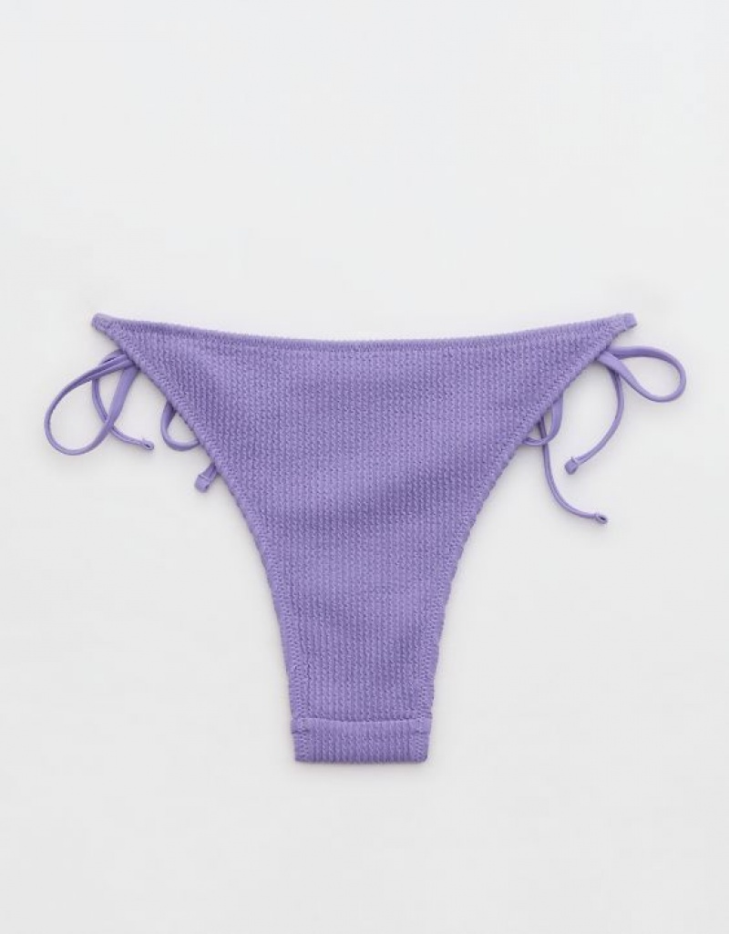 Aerie Crinkle Cheekiest Tie Bikini Bottom Purple | BRA-347265