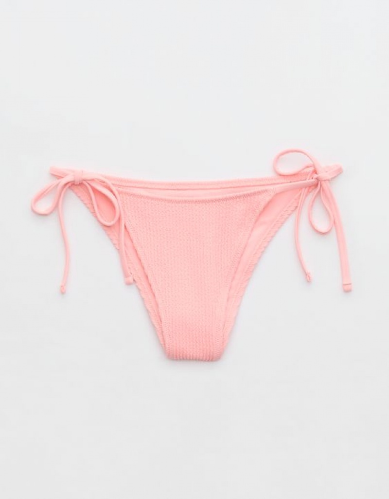 Aerie Crinkle Cheekiest Tie Bikini Bottom Pink | RKF-695183