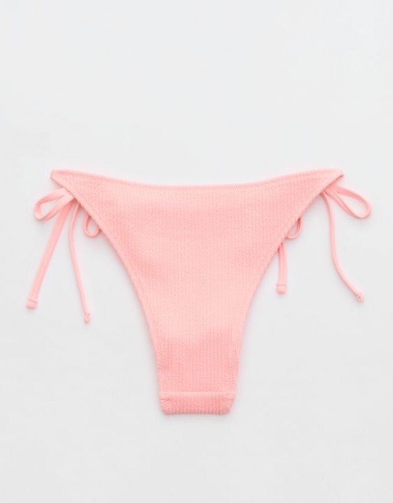 Aerie Crinkle Cheekiest Tie Bikini Bottom Pink | RKF-695183