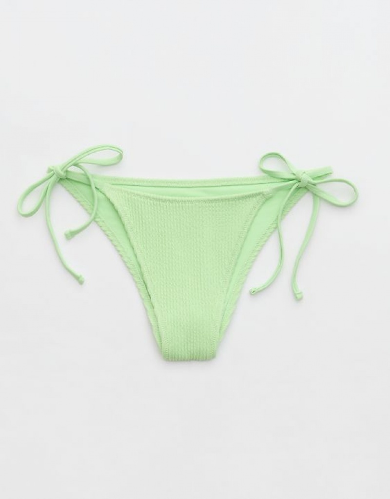 Aerie Crinkle Cheekiest Tie Bikini Bottom Green | UKB-075436