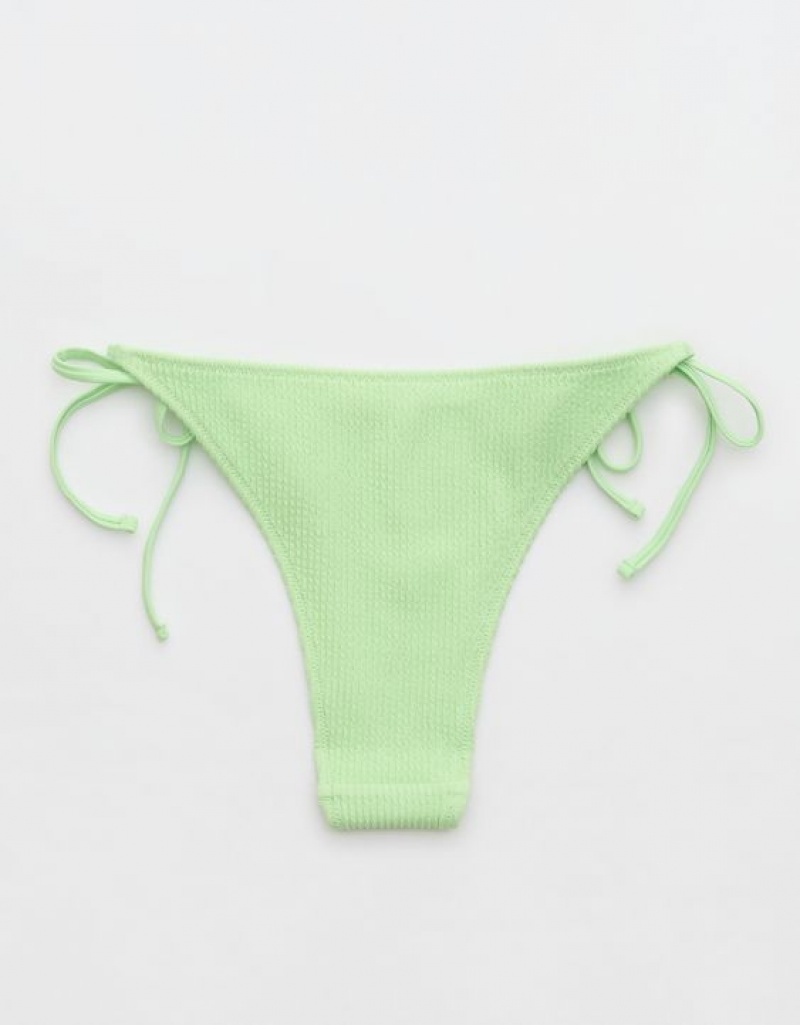 Aerie Crinkle Cheekiest Tie Bikini Bottom Green | UKB-075436