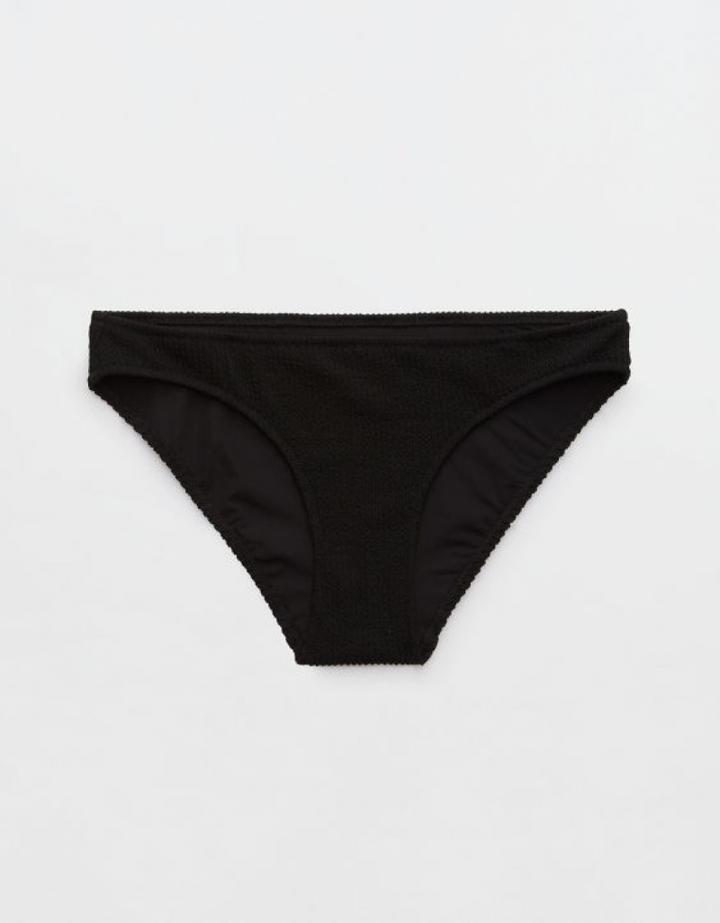 Aerie Crinkle Full Coverage Bikini Bottom Black | FVW-420913