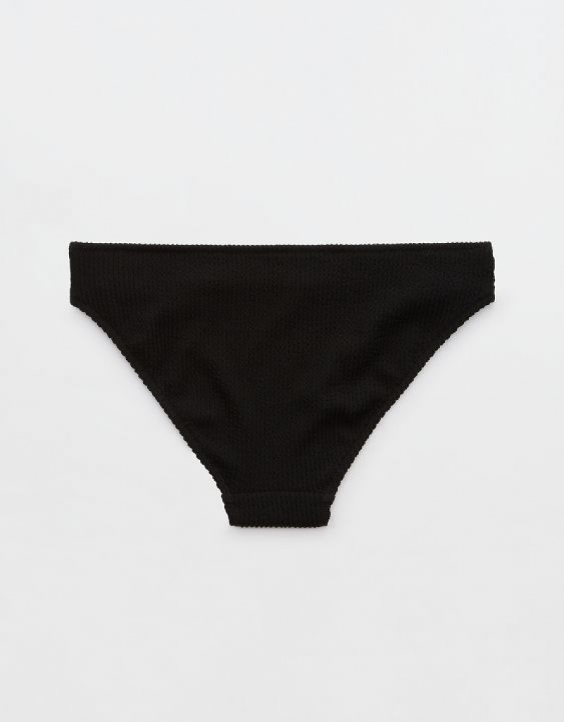 Aerie Crinkle Full Coverage Bikini Bottom Black | FVW-420913