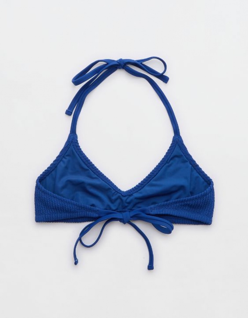 Aerie Crinkle Halter Voop Bikini Top Blue | FWM-628179