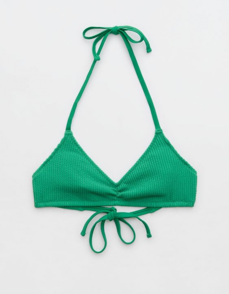 Aerie Crinkle Halter Voop Bikini Top Green | NSE-678392