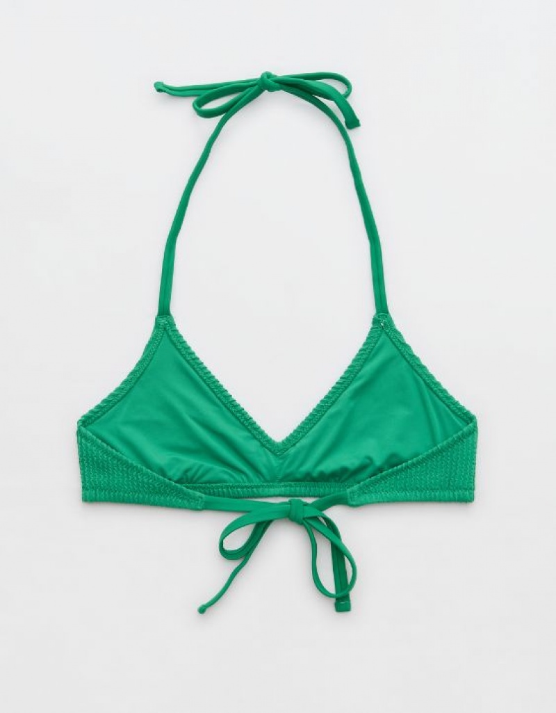 Aerie Crinkle Halter Voop Bikini Top Green | NSE-678392