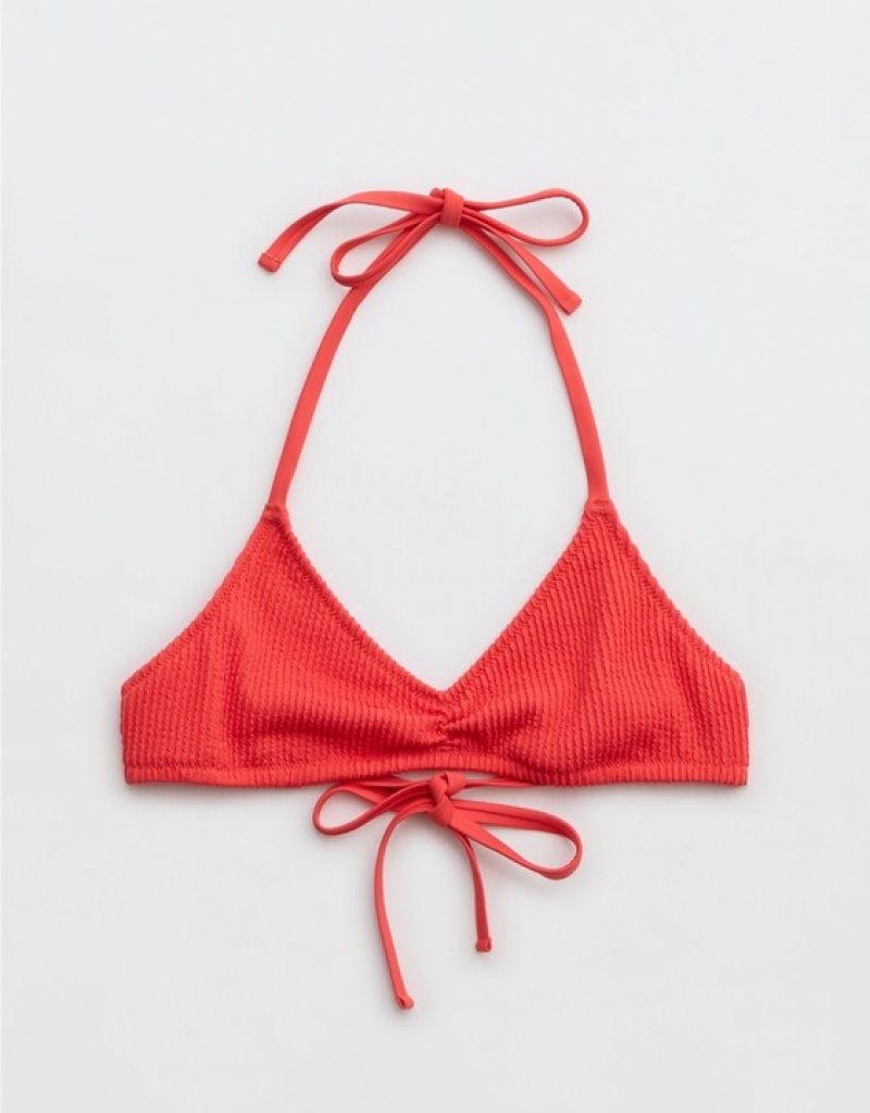 Aerie Crinkle Halter Voop Bikini Top Red | HWM-657428