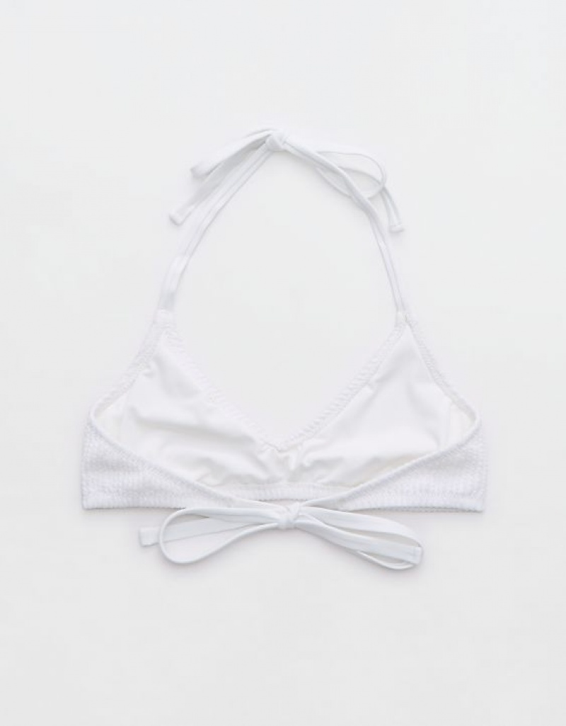 Aerie Crinkle Halter Voop Bikini Top White | WAM-438016