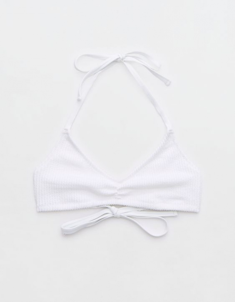 Aerie Crinkle Halter Voop Bikini Top White | WAM-438016