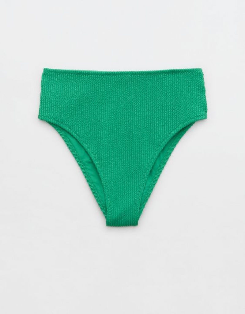 Aerie Crinkle High Cut Cheeky Bikini Bottom Green | CVR-532681