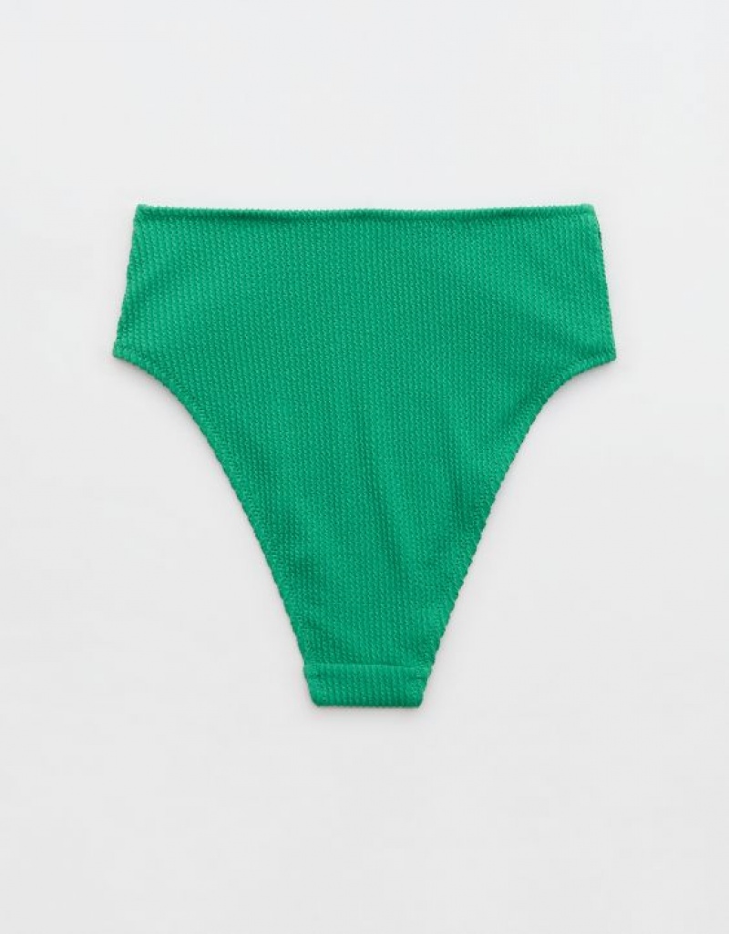 Aerie Crinkle High Cut Cheeky Bikini Bottom Green | CVR-532681