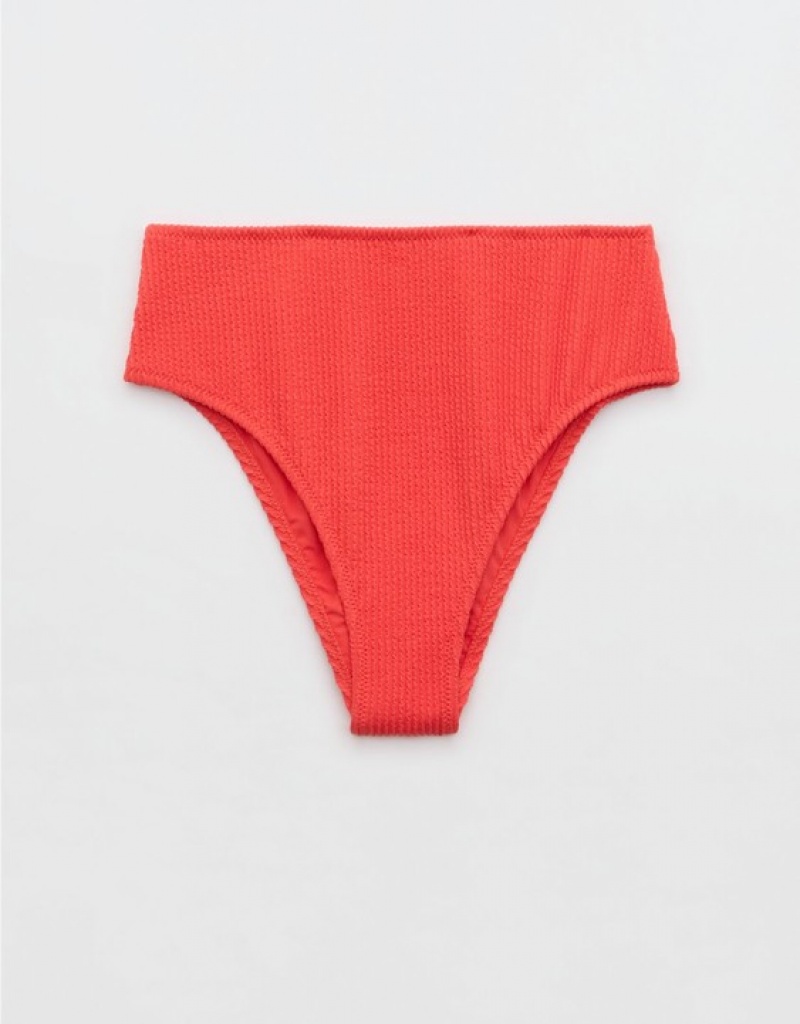 Aerie Crinkle High Cut Cheeky Bikini Bottom Red | EXY-196358