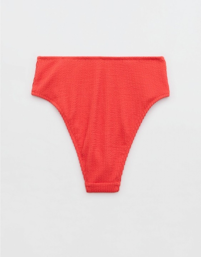 Aerie Crinkle High Cut Cheeky Bikini Bottom Red | EXY-196358