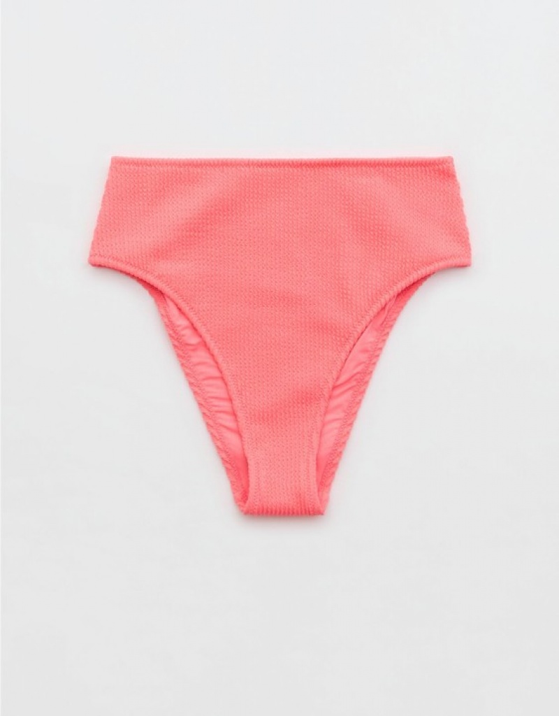 Aerie Crinkle High Cut Cheeky Bikini Bottom Coral / Orange | PVF-179058