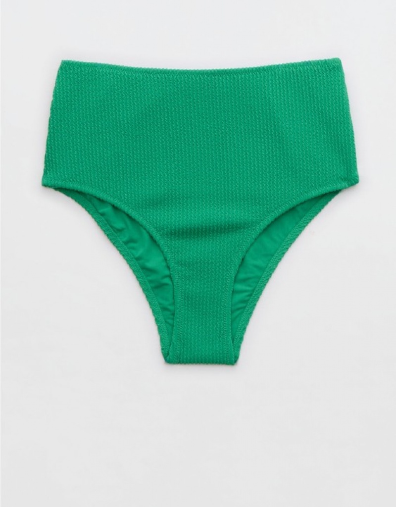 Aerie Crinkle High Waisted Cheeky Bikini Bottom Green | WVI-387026