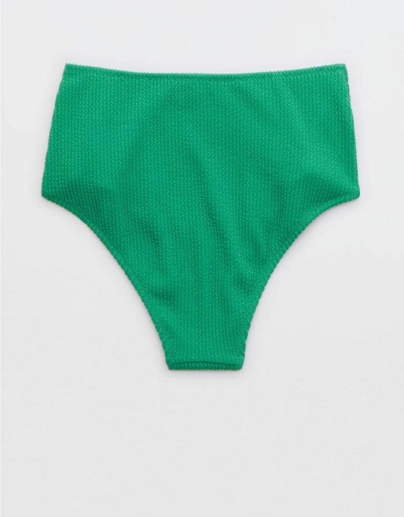 Aerie Crinkle High Waisted Cheeky Bikini Bottom Green | WVI-387026