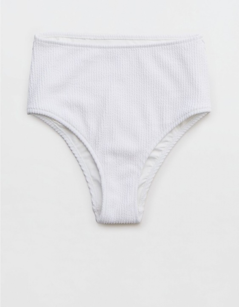 Aerie Crinkle High Waisted Cheeky Bikini Bottom White | HZG-619872