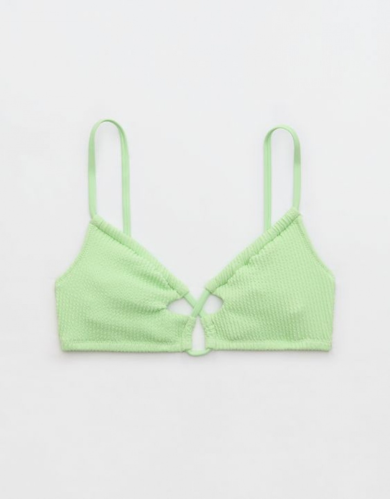 Aerie Crinkle Lace Up Scoop Bikini Top Green | XKG-638052