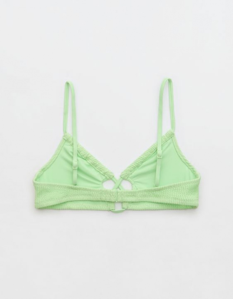 Aerie Crinkle Lace Up Scoop Bikini Top Green | XKG-638052