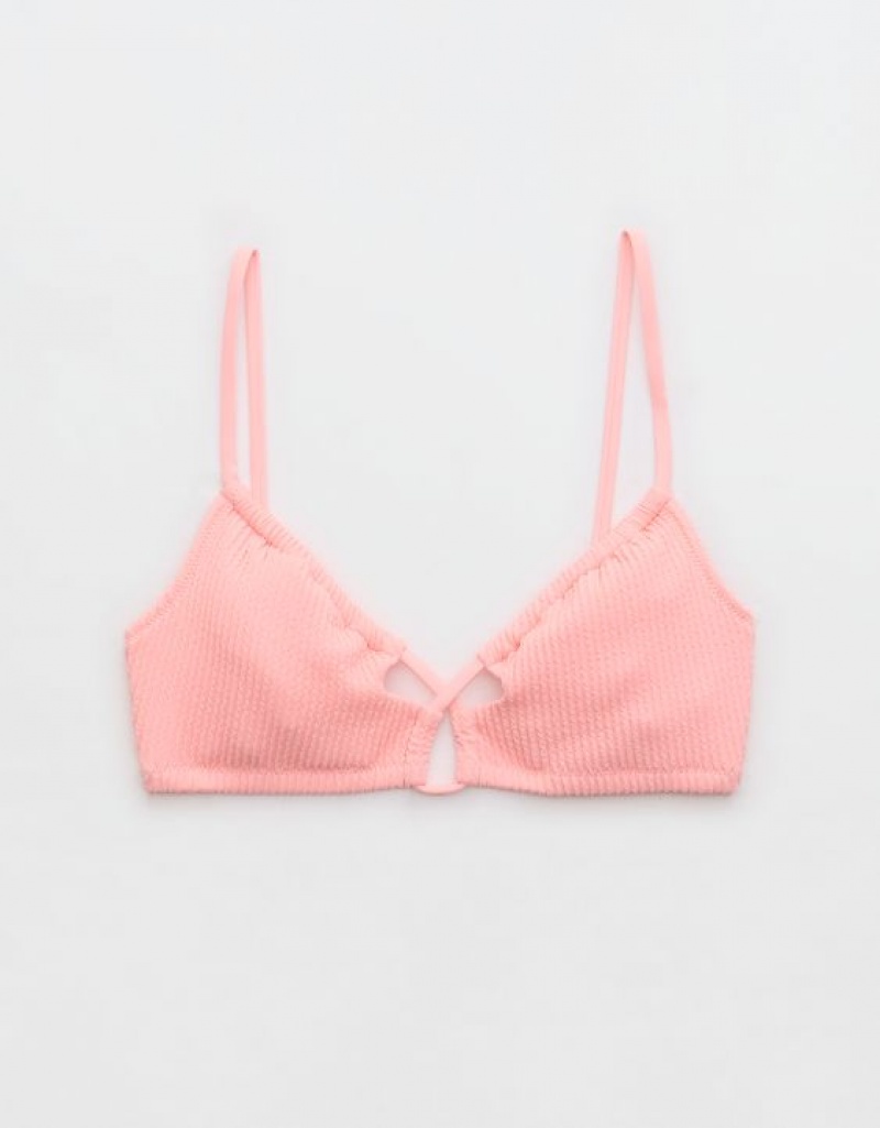 Aerie Crinkle Lace Up Scoop Bikini Top Pink | AGW-192350