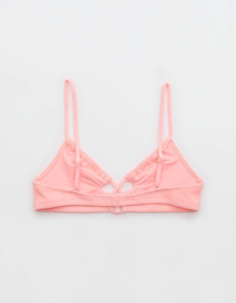 Aerie Crinkle Lace Up Scoop Bikini Top Pink | AGW-192350