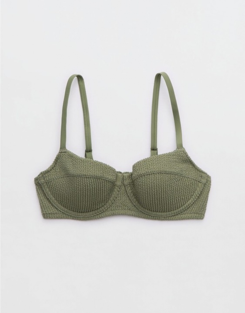 Aerie Crinkle Lightly Lined Underwire Bikini Top Olive | NVG-549076