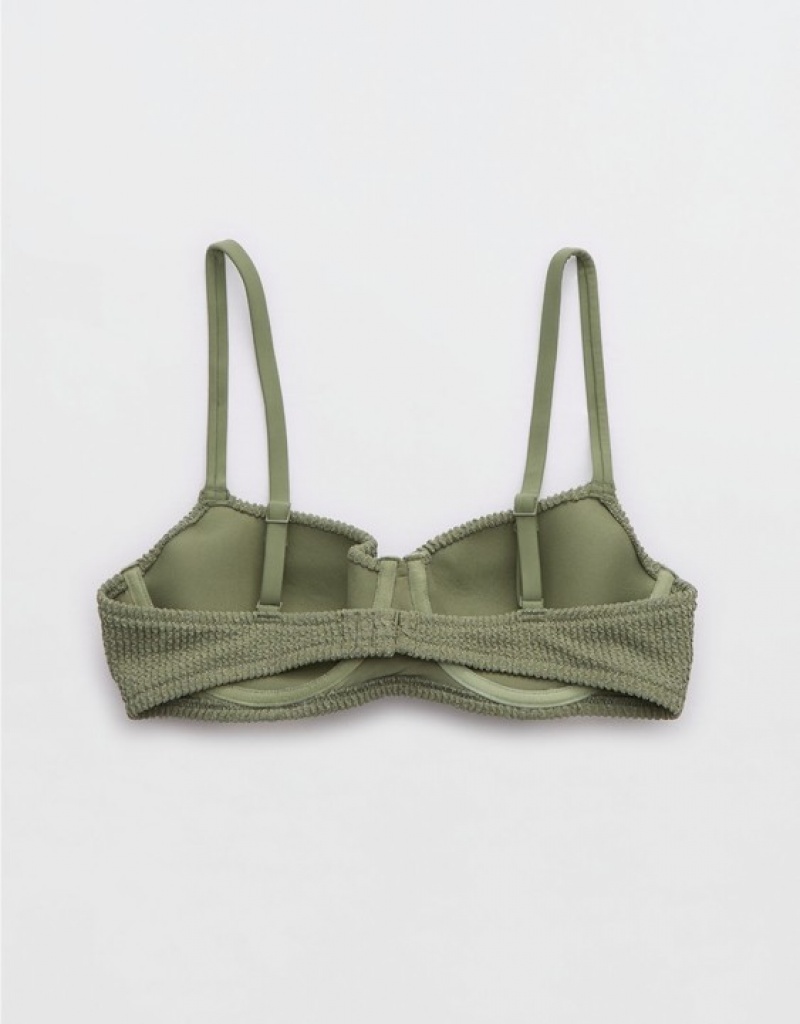 Aerie Crinkle Lightly Lined Underwire Bikini Top Olive | NVG-549076