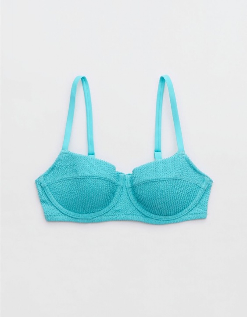 Aerie Crinkle Lightly Lined Underwire Bikini Top Blue | ARV-670345