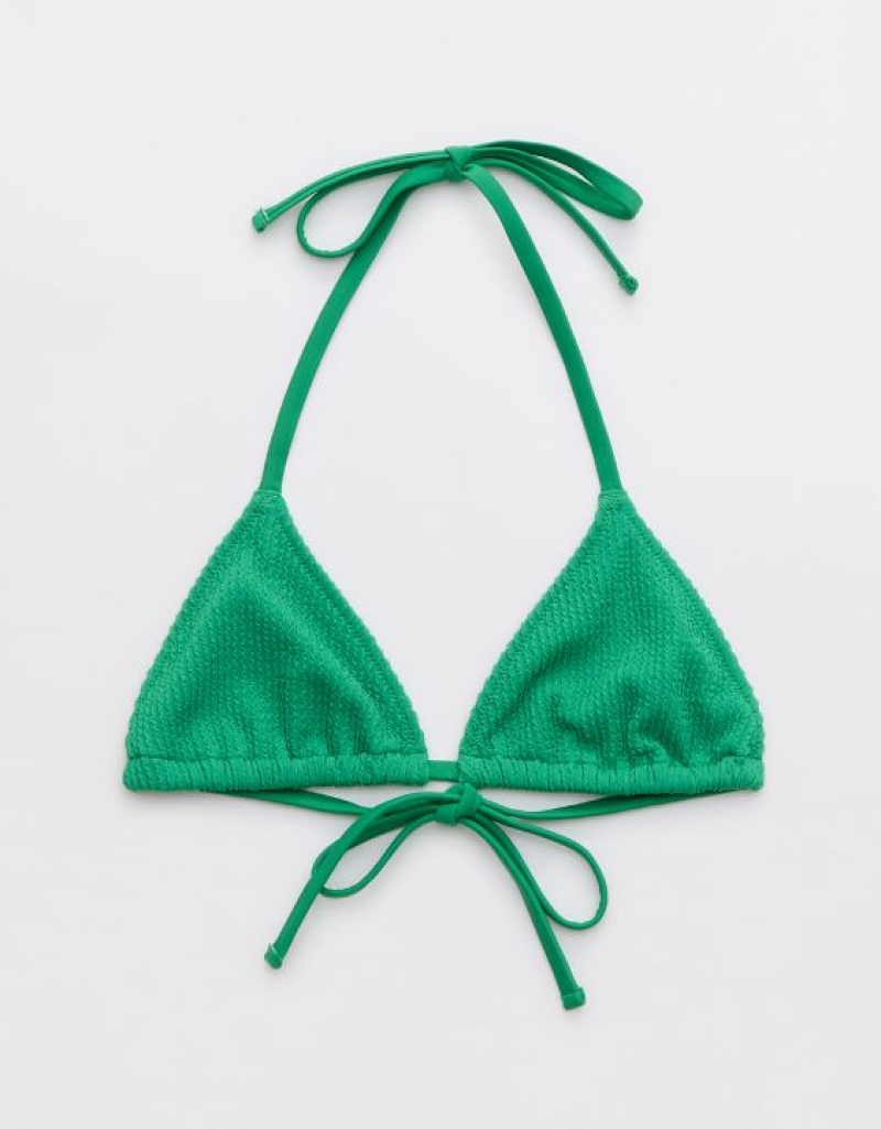 Aerie Crinkle String Triangle Bikini Top Green | RUN-418079