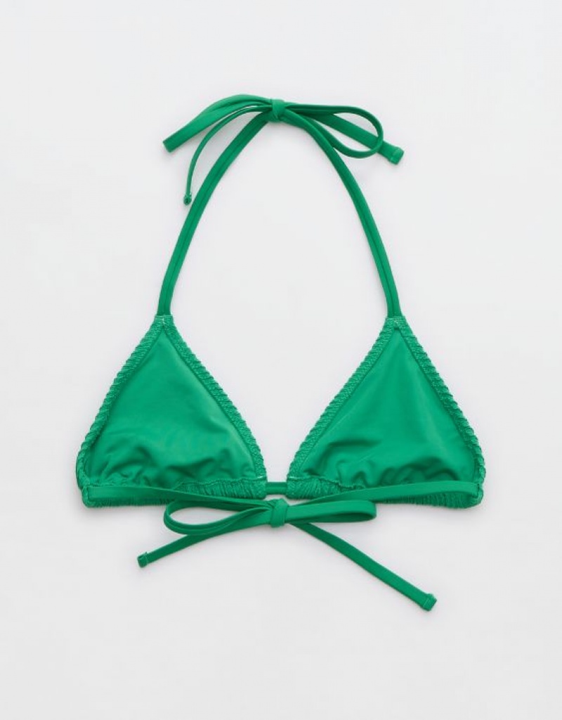 Aerie Crinkle String Triangle Bikini Top Green | RUN-418079