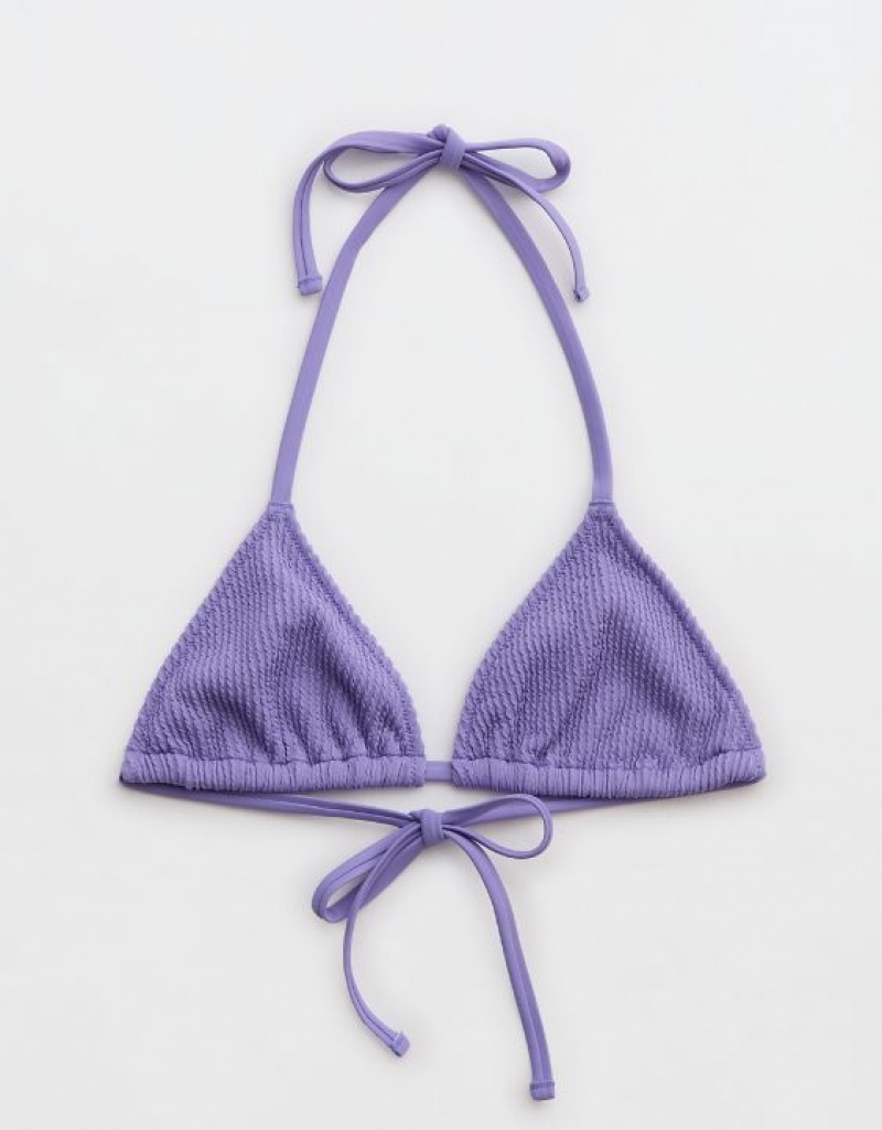 Aerie Crinkle String Triangle Bikini Top Purple | CQU-465029