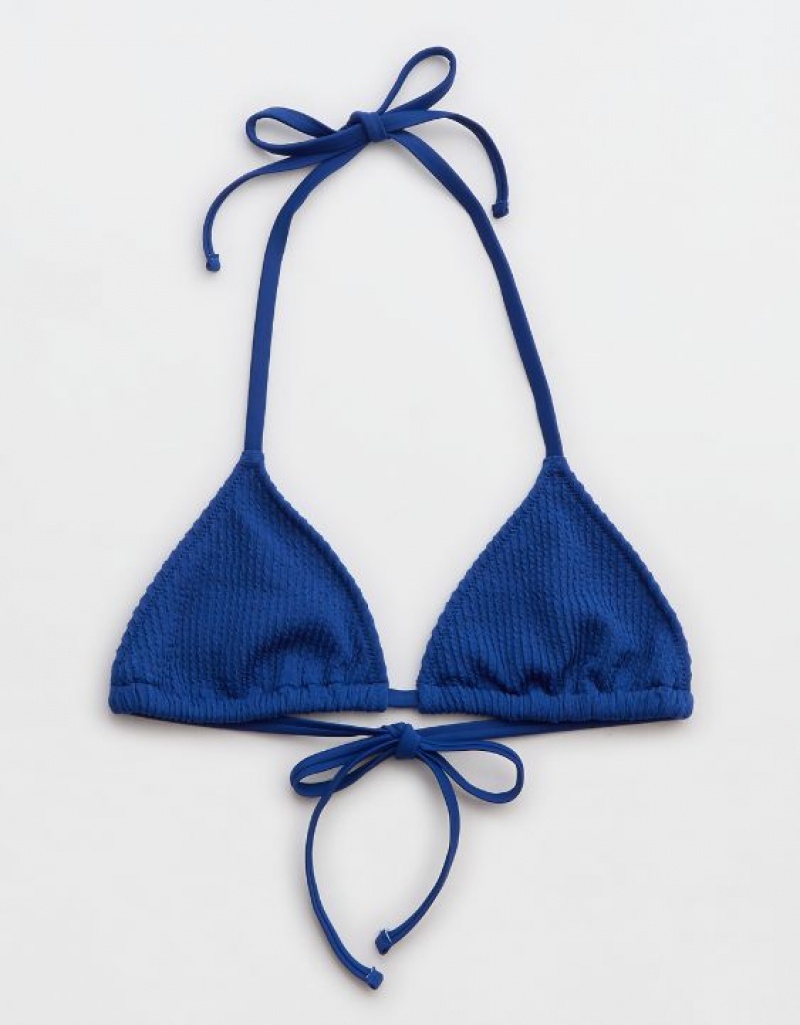 Aerie Crinkle String Triangle Bikini Top Blue | KTS-762583