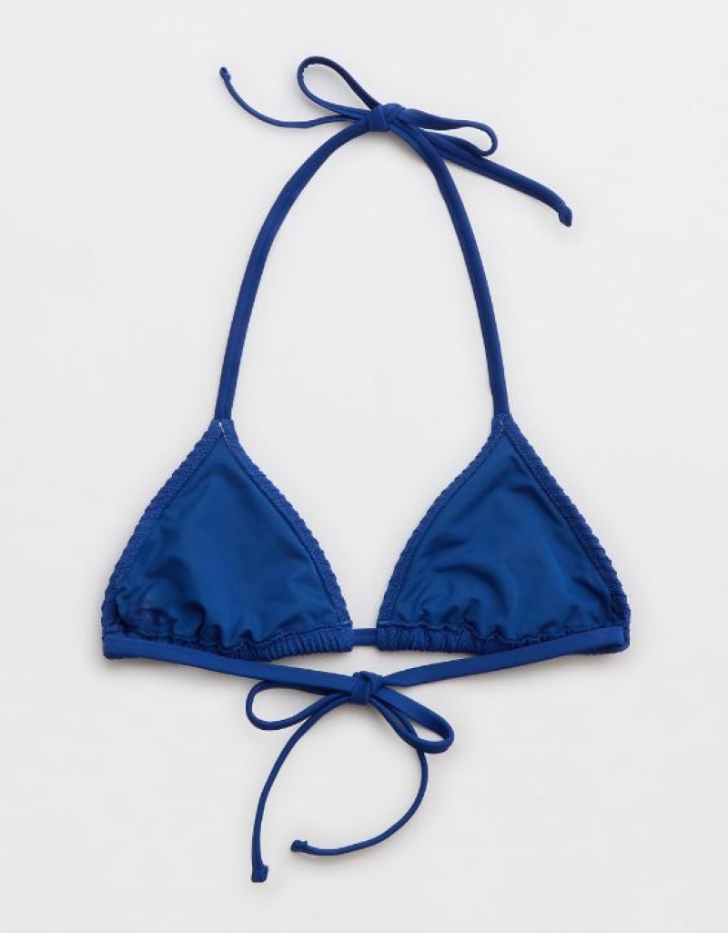 Aerie Crinkle String Triangle Bikini Top Blue | KTS-762583