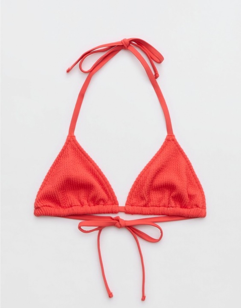 Aerie Crinkle String Triangle Bikini Top Red | ZUJ-249376